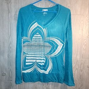 Roxy Blue Long Sleeve Flower Shirt- LG